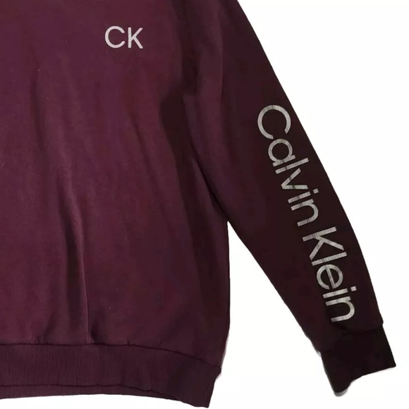 CK Calvin Klein Pullover Fleece Mens Large Plum Purple Silver Logo Sleeve EUC - Picture 5 of 7